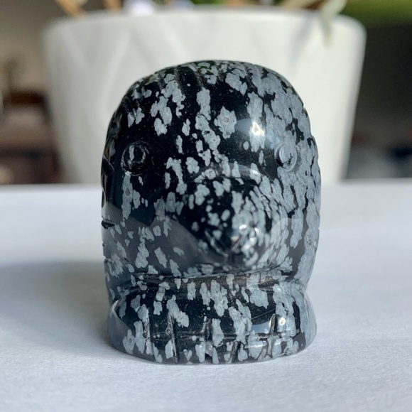 Snowflake Obsidian Carved Hedgehog Carving Bird Head Figurine Crystal Healing 2" - Picture 10 of 12